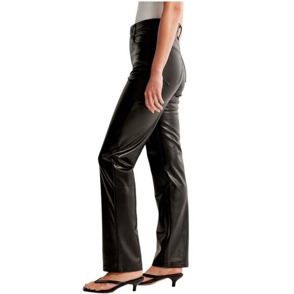 New! Abercrombie & Fitch Black Ankle Straight Ultra High Rise Vegan Leather Pant - Picture 5 of 8